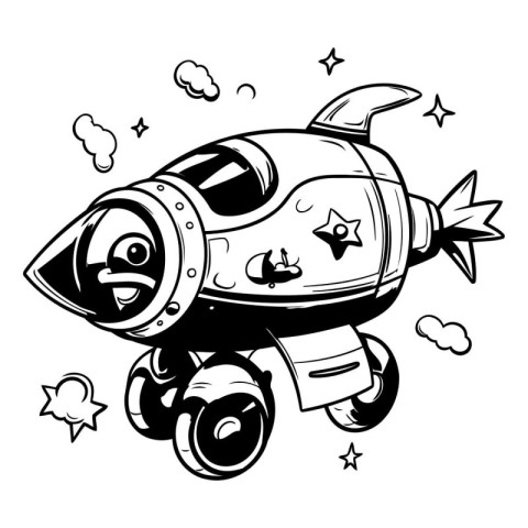 Cartoon alien flying in space. Vector illustration for coloring