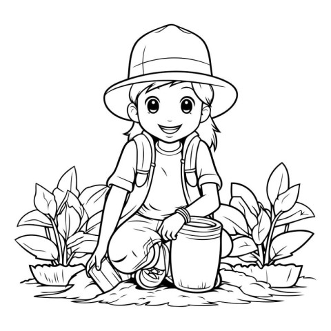 Coloring Page Outline Of a Gardener With a Can Of Water