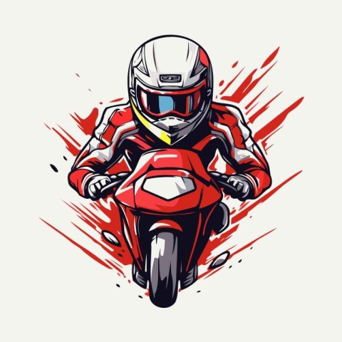 Racing motorcyclist with helmet. Vector illustration for t-shirt