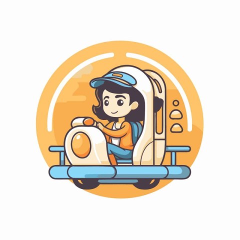 Cute little boy riding a toy car. Vector illustration in cartoon