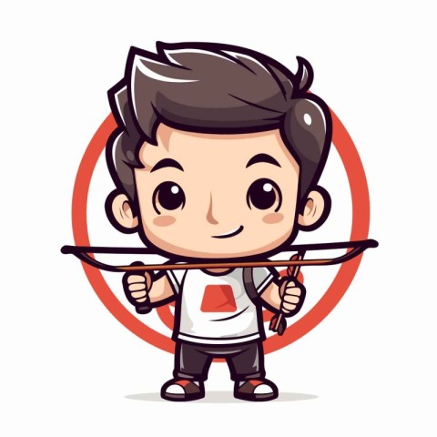 Cute Boy Cupid Holding Bow and Arrow Cartoon Vector Illustration