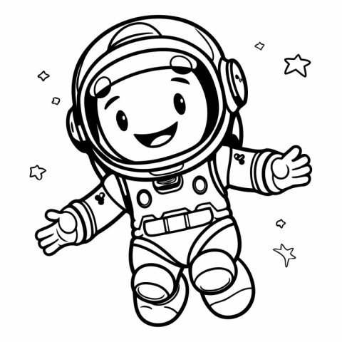 Coloring book for children: astronaut in space suit. Vector illu