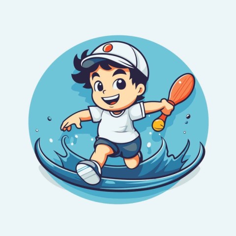 Cartoon boy playing paddle board. Vector illustration of a boy p