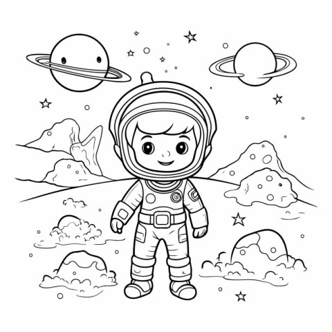 Coloring Page Outline Of Cartoon Astronaut Vector Illustration.