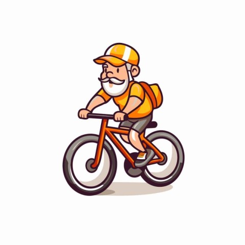 Mountain biker in helmet riding bicycle. Vector cartoon illustra