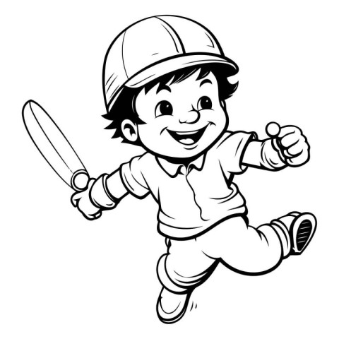 Cartoon Illustration of Cute Little Boy Baseball Player Mascot C