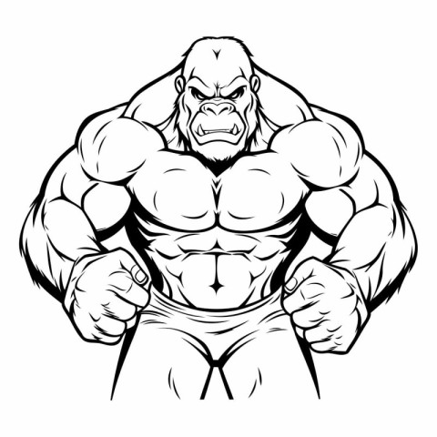 Mascot Illustration of a Strong Muscular Gorilla Fitness Model