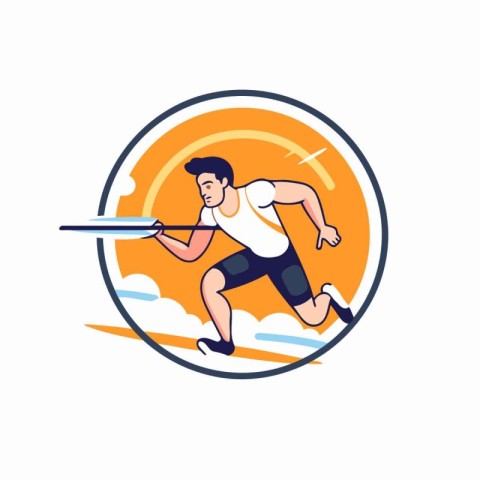 Running man with surfboard in his hand. Vector illustration on w