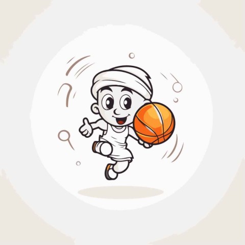 Cute cartoon boy playing basketball. Vector illustration for you