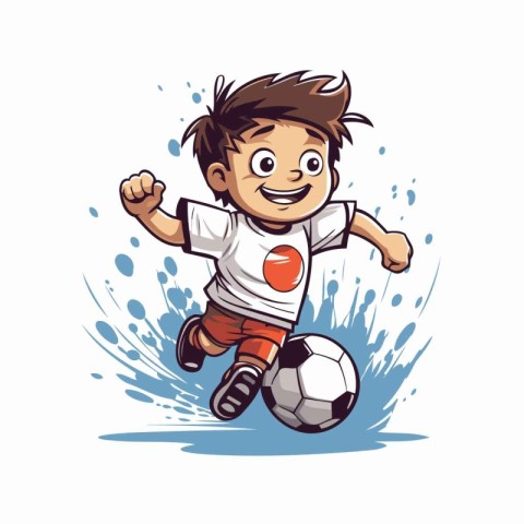 Cartoon soccer player with ball isolated on white background. Ve