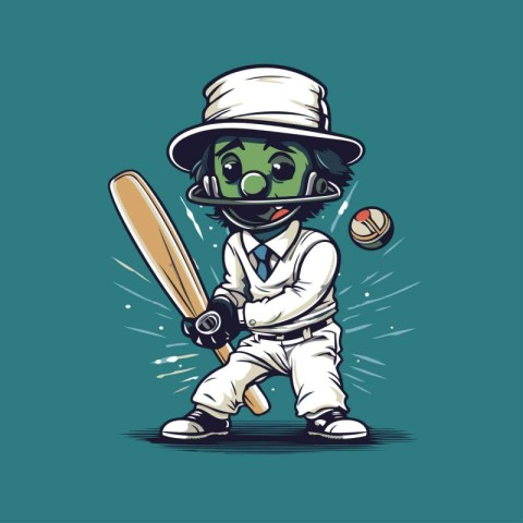 Cricket player with bat. ball and helmet. Vector illustration.