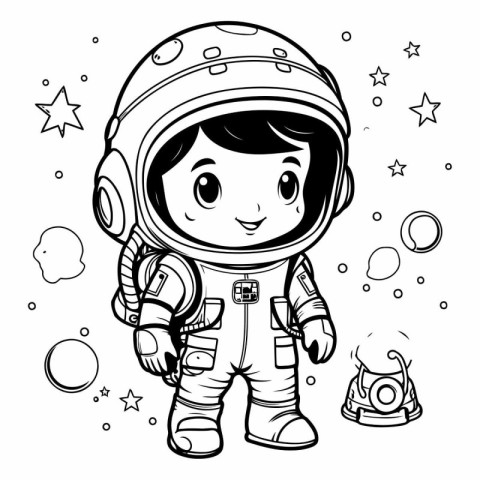 Cute cartoon astronaut boy in space costume. Vector illustration