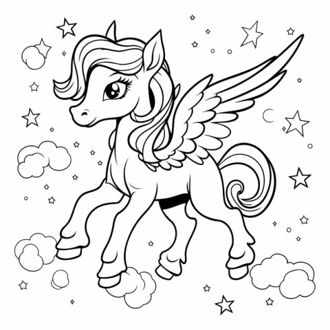 Unicorn. Black and white vector illustration for coloring book.