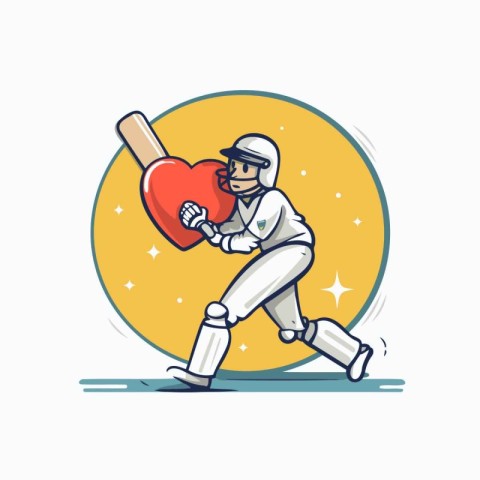 Batsman holding a baseball bat and a heart. Vector illustration.