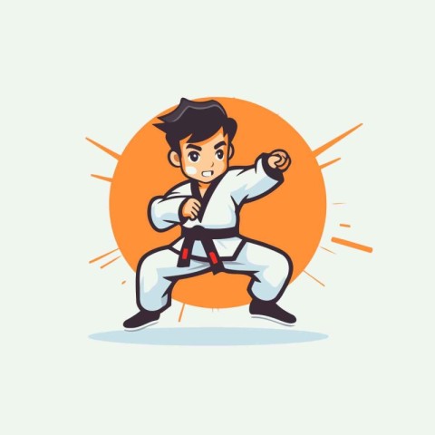 Taekwondo boy vector illustration. Cartoon karate boy character.