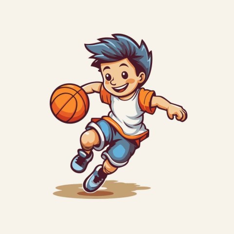 Illustration of a boy playing basketball isolated on a white bac