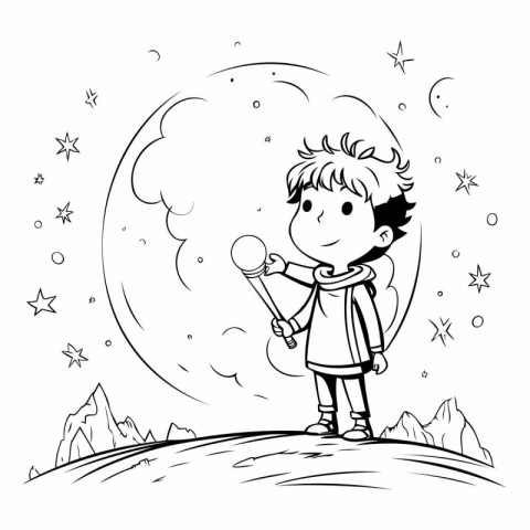 Boy playing a soap bubbles in the moonlight vector illustration