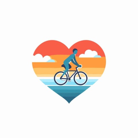 Cyclist with heart shape vector logo design template. Cyclist in