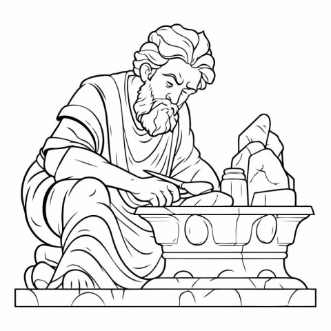 Vector illustration of the ancient Greek god. Coloring book for