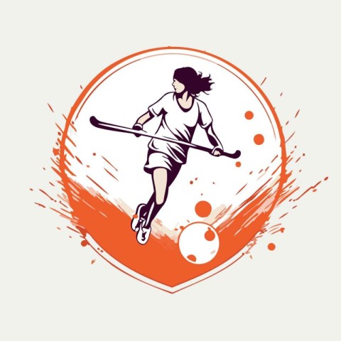 Woman playing hockey. sketch vector on white background. Hand dr