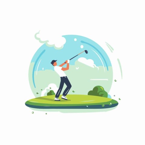 Golfer playing golf. Flat style vector illustration on white bac