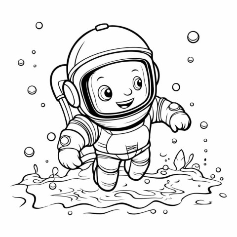 Coloring book for children: Astronaut in the water. Vector illus