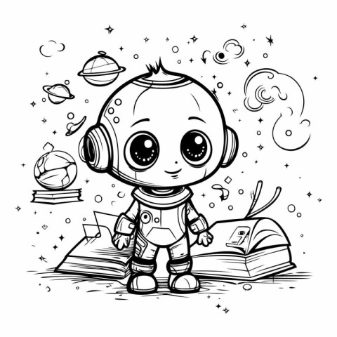 Cute cartoon astronaut with a book. Vector illustration for colo