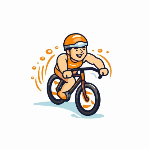 Cyclist in helmet riding bicycle. Vector illustration in cartoon