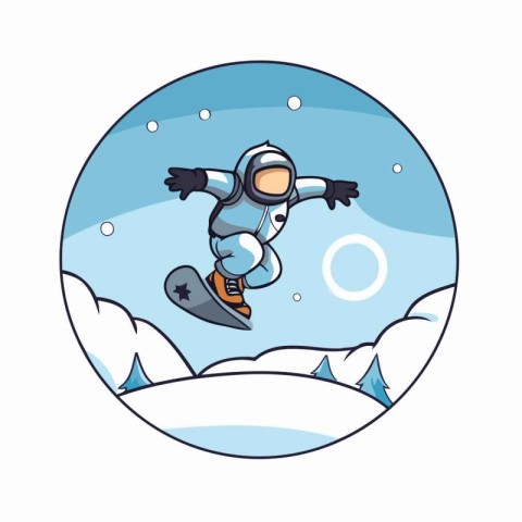 Snowboarder jumping in the mountains. Vector illustration in car