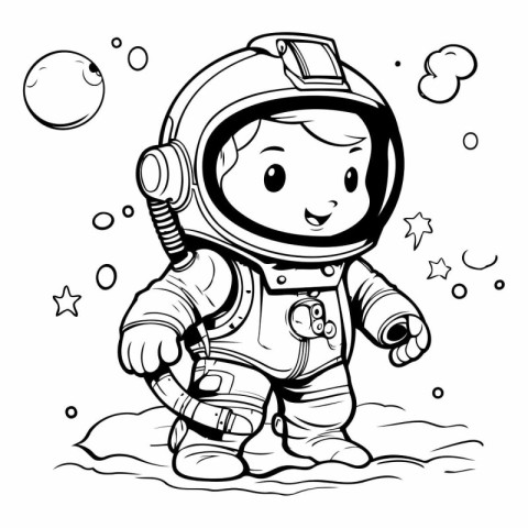 Coloring book for children: Astronaut in space. Vector illustrat