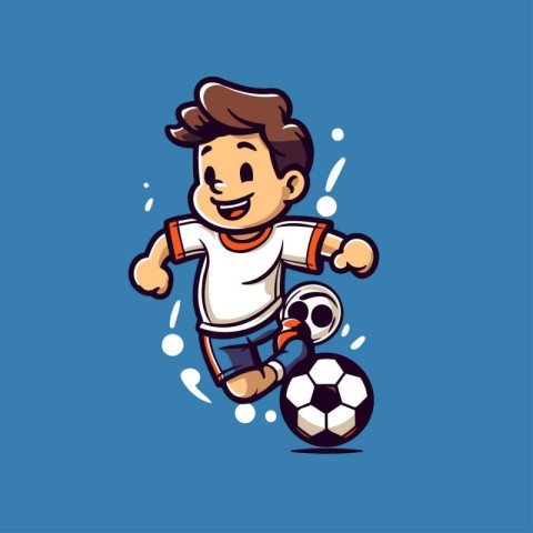 Cartoon soccer player with ball. Vector illustration. Isolated o