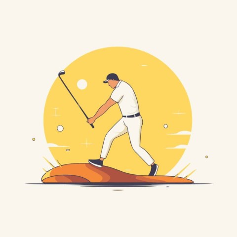 Golf player in action. vector illustration. Flat style design.