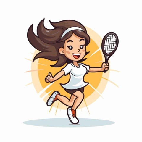 Tennis player woman cartoon sport vector illustration graphic de