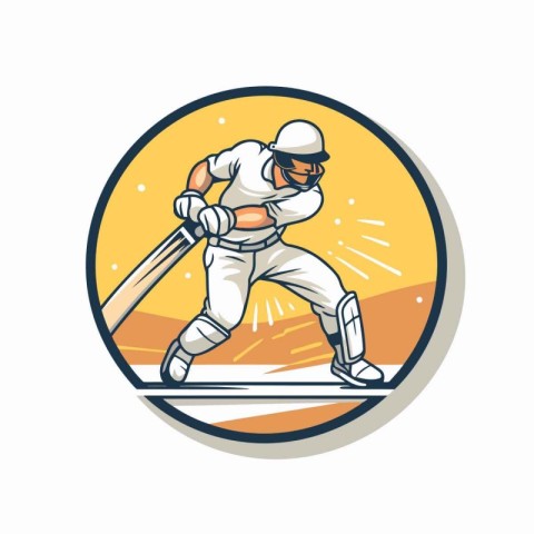 Cricket player hitting the ball with bat. Vector illustration.