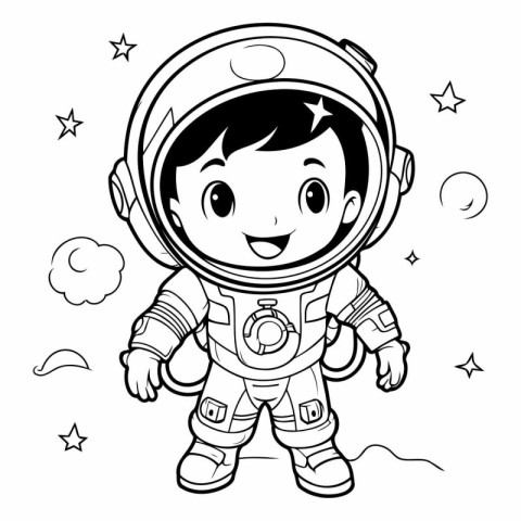 Cartoon astronaut boy in space suit. Vector illustration for col