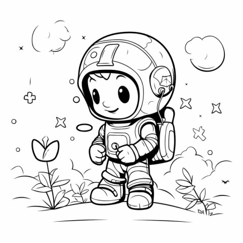 Cartoon astronaut in space. Vector illustration for children col