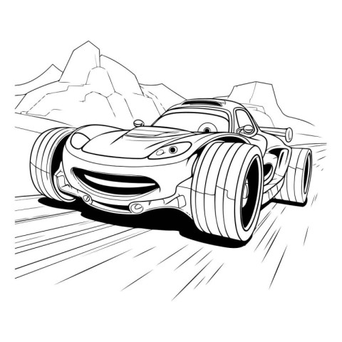 The vector image of a sports car on a background of mountains.