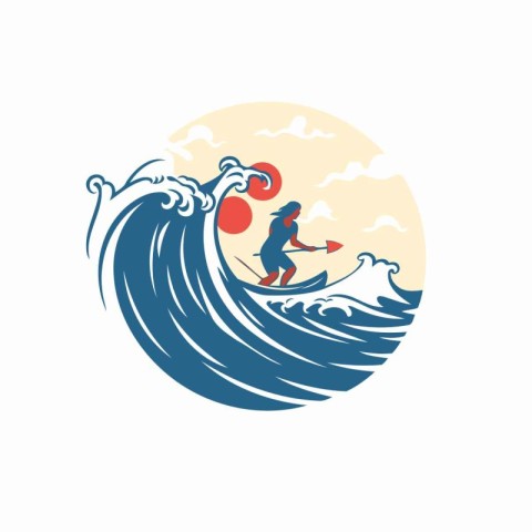 Surfer on the waves. Vector illustration in a flat style.