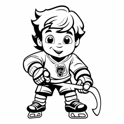 Cartoon boy playing hockey. Vector illustration ready for vinyl