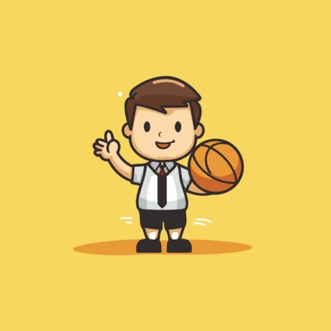 Businessman holding basketball ball and showing thumbs up cartoo