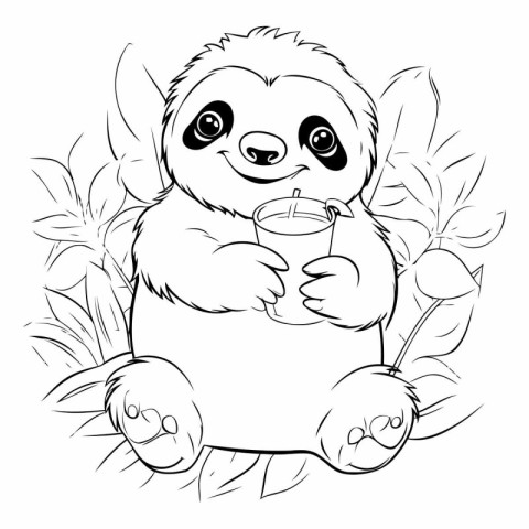 Coloring book for children: cute sloth with a glass of juice