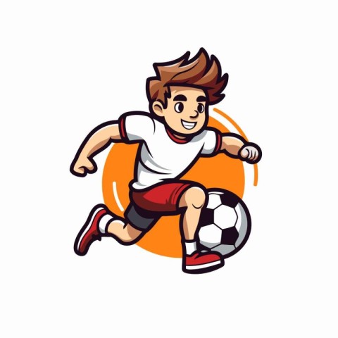 Soccer player kicking the ball. Vector illustration on white bac