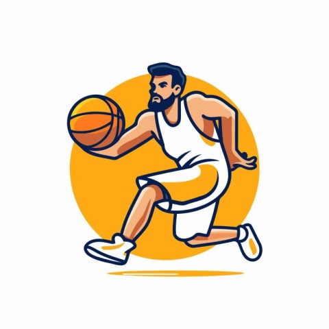 Basketball player with ball. Vector illustration in a flat style