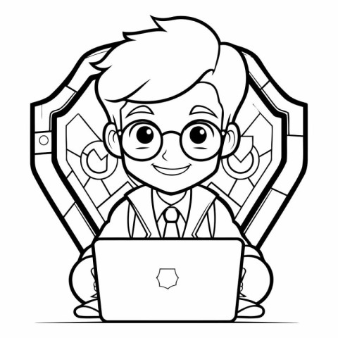 Black and White Cartoon Illustration of Businessman or Student w