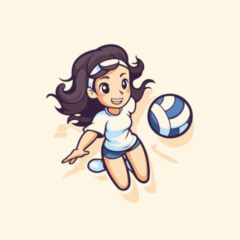 Volleyball girl cartoon character. Vector illustration for your