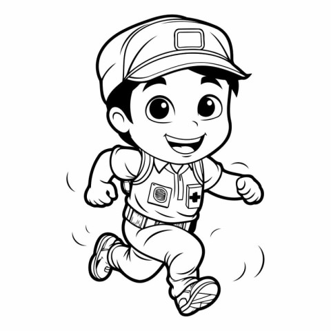 Illustration of a Cute Little Boy Running - Coloring Book