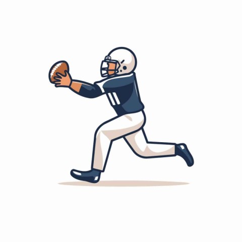 Cartoon american football player running with ball. vector illus