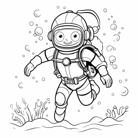 Coloring book for children: diver in spacesuit. Vector illustrat