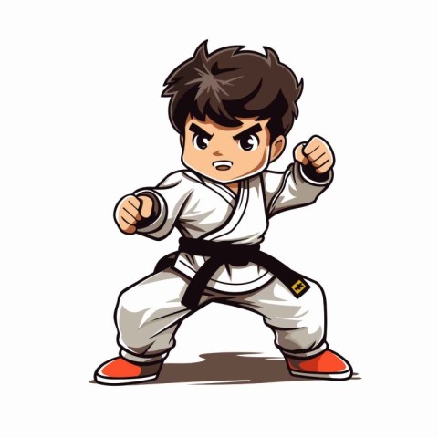 Taekwondo kid in kimono. Vector illustration.