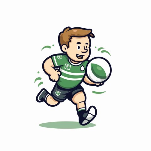 Rugby Player Cartoon Mascot Character Vector Illustration.